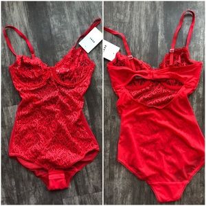 DKNY Red Lace One Piece Size S